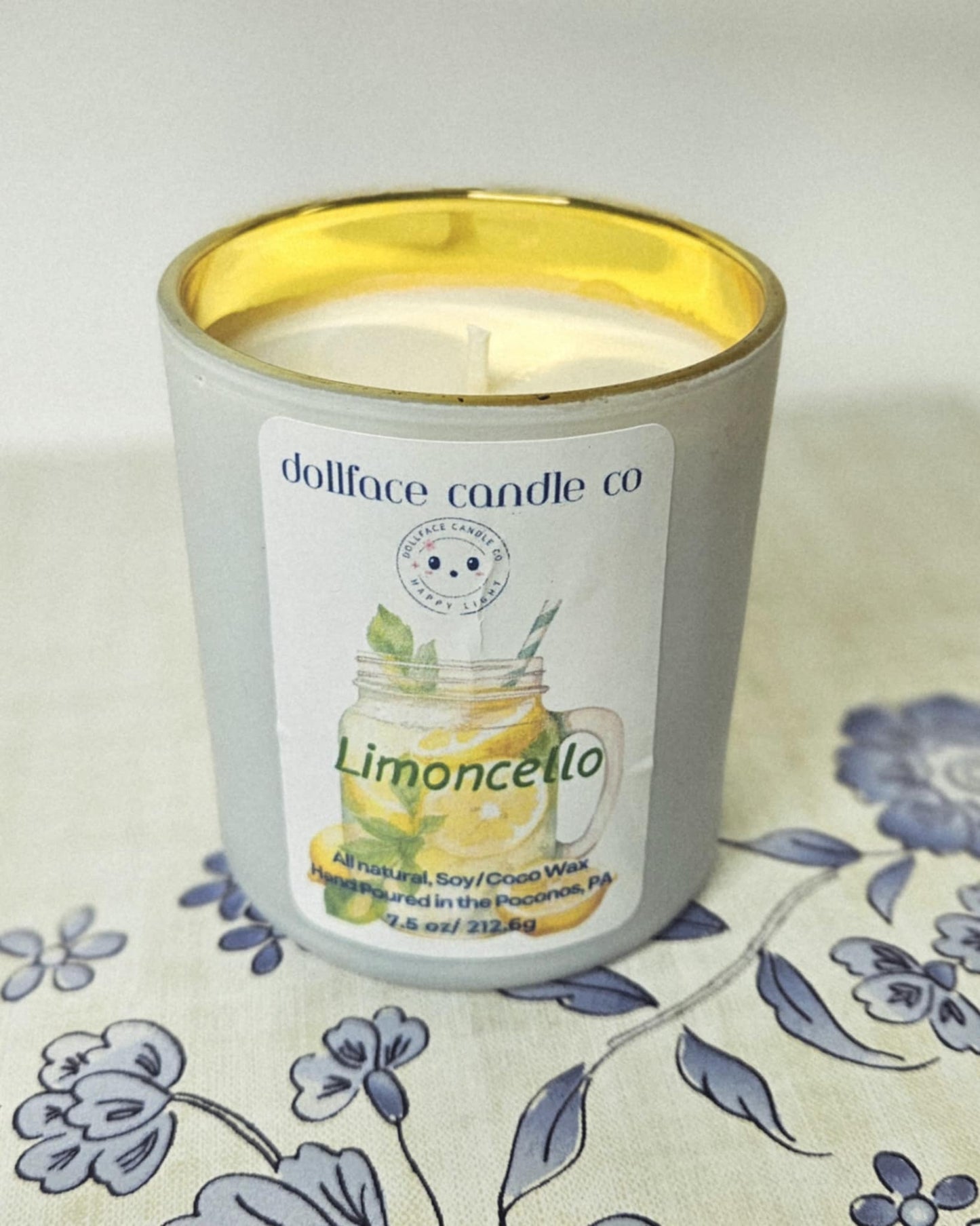 "Limoncello" Soy/Coco Luxury Gold and White Candle 7.5 oz